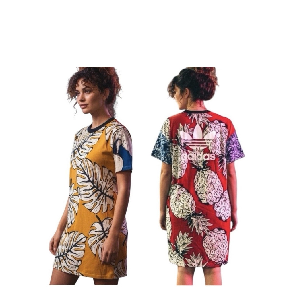 Adidas x Farm Rio Sz S Pineapple Botanical Short Sleeve Mulitcolor T-Shirt Dress